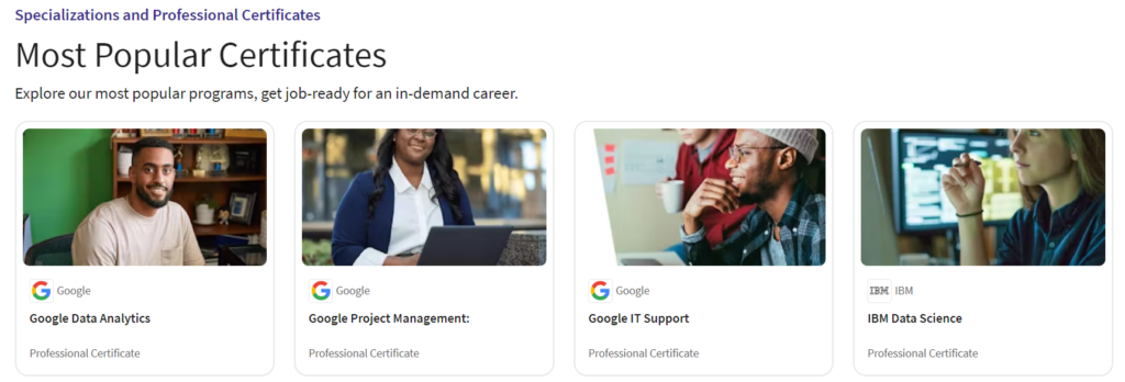 Coursera range of courses